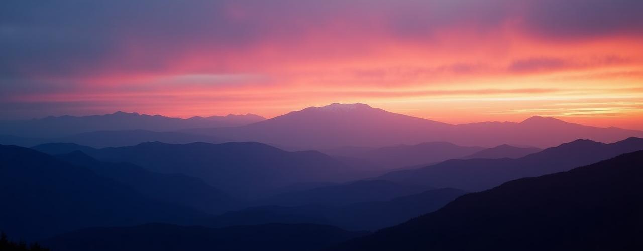 長野の雄大な山々の夕暮れ