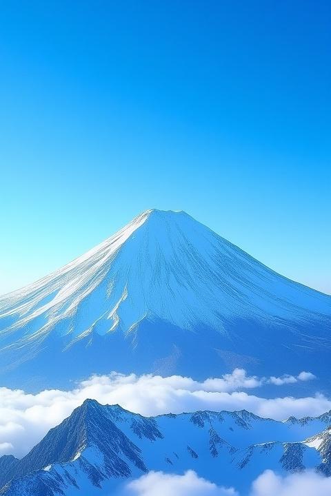 雪をかぶった日本の山の頂、冬の美しさ