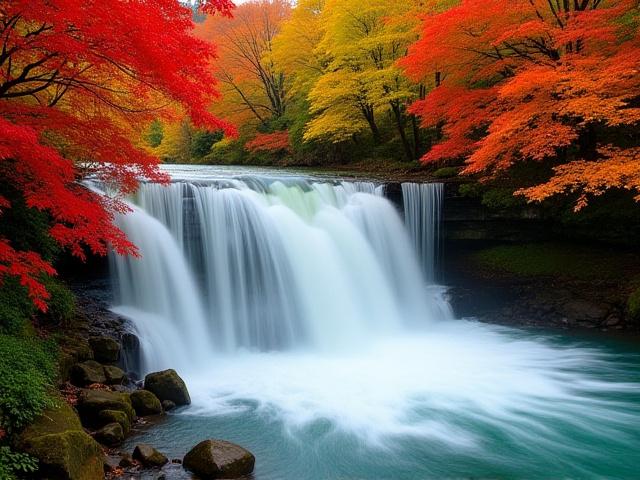 長野の滝、秋の色