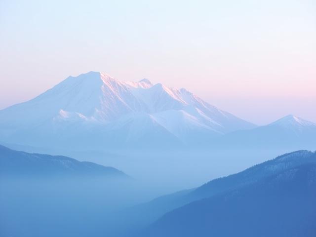 雪に覆われた山、朝焼け